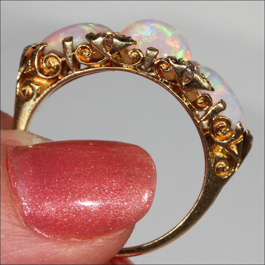 Antique Victorian Opal Diamond Cluster Ring Dated 1886 - Ruby Lane