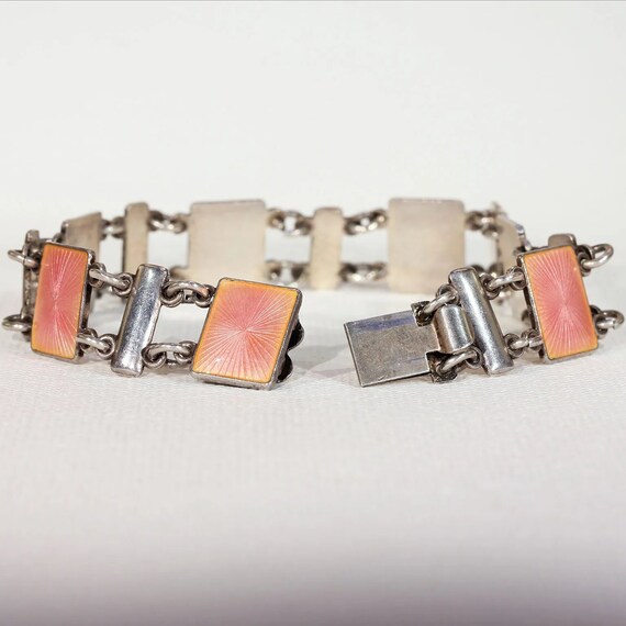 Vintage Pink Enamel Sterling Silver Bracelet by V… - image 2