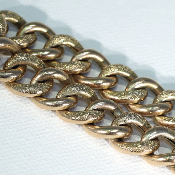 Antique 9k Gold Heart Curb Link Bracelet 7.75" - image 3