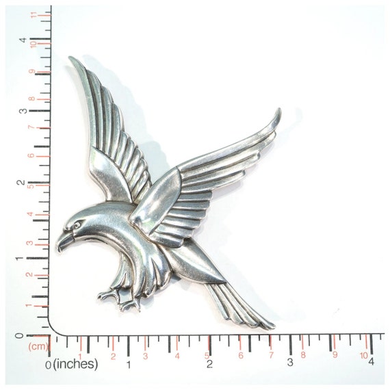 Large Silver Art Deco Bird Brooch Coro 1940s afte… - image 8