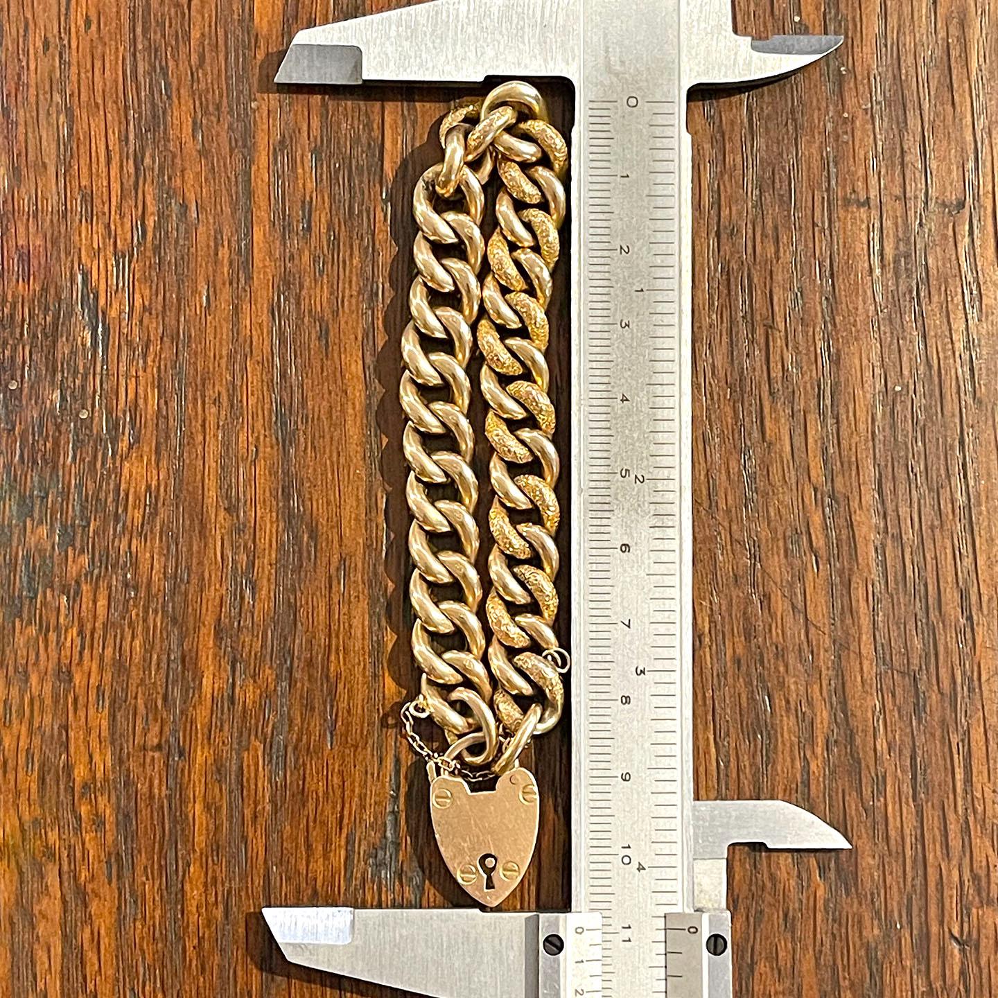 Antique Engraved Curb Link Bracelet, 15k Gold With Heart Lock - Etsy