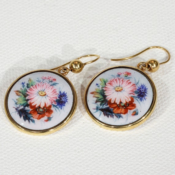 Antique Victorian Gold Enamel Flower Earrings - image 4