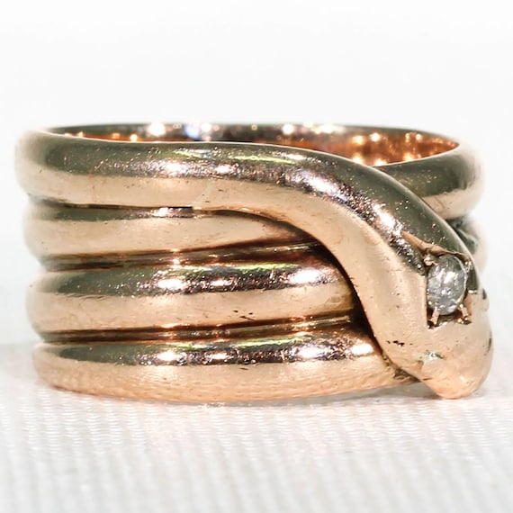 Extra Wide Antique Diamond Snake Ring 9k Gold Siz… - image 2