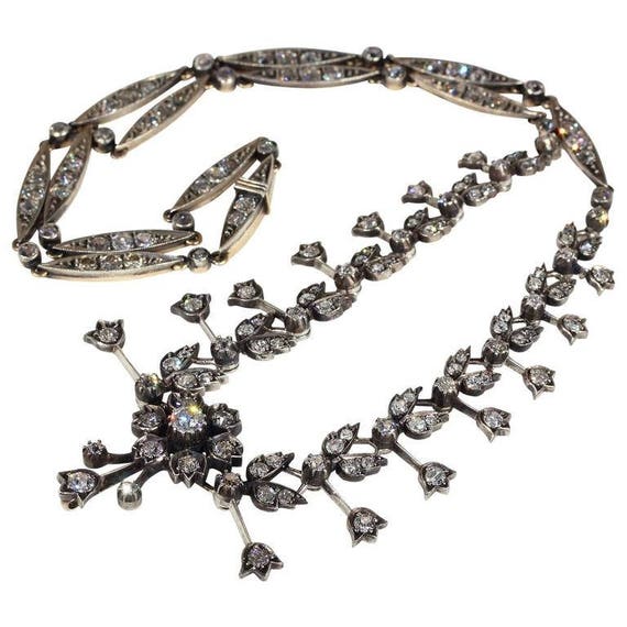 Antique Victorian Floral Design Diamond Necklace - image 1