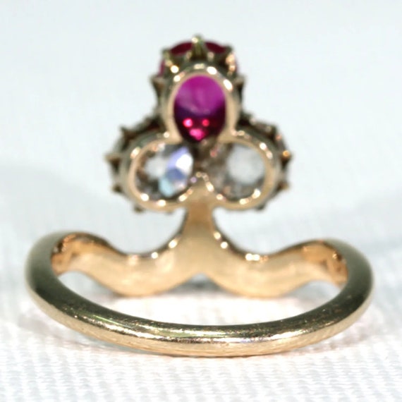 Antique Edwardian Trefoil Ruby Diamond Ring Size … - image 4