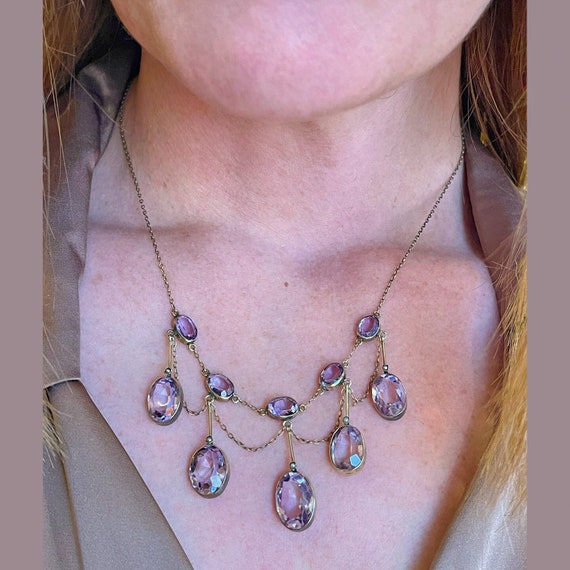 Antique Edwardian Amethyst Drop Necklace in Silve… - image 1