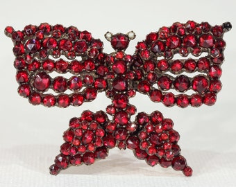Antique Victorian Garnet Butterfly Brooch Pin Bohemian