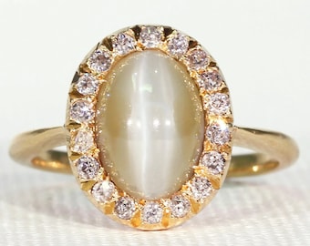 Cat's Eye Chrysoberyl Diamond Cluster Ring Size 7.5