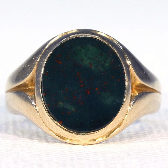 Victorian Bloodstone Gold Signet Ring Size 5.5