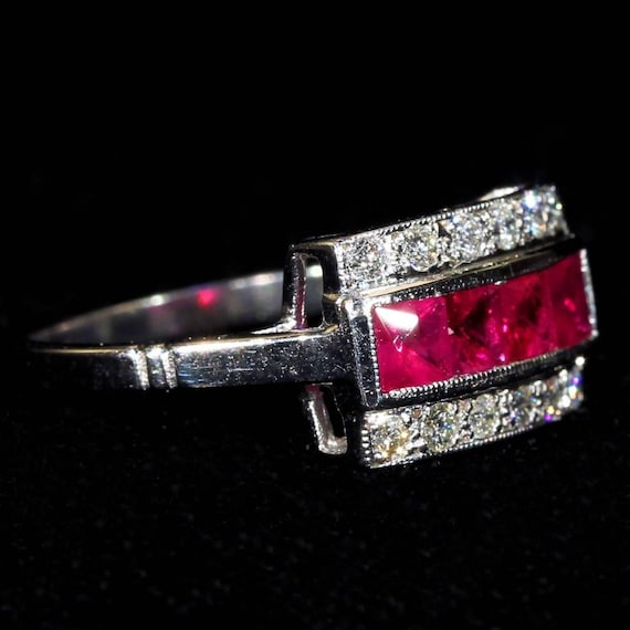 Ruby Diamond White Gold Cocktail Ring Size 6.5 - image 2