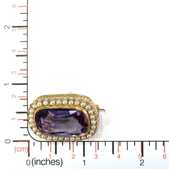 Antique Victorian Amethyst Pearl Brooch Pin Gold - image 8