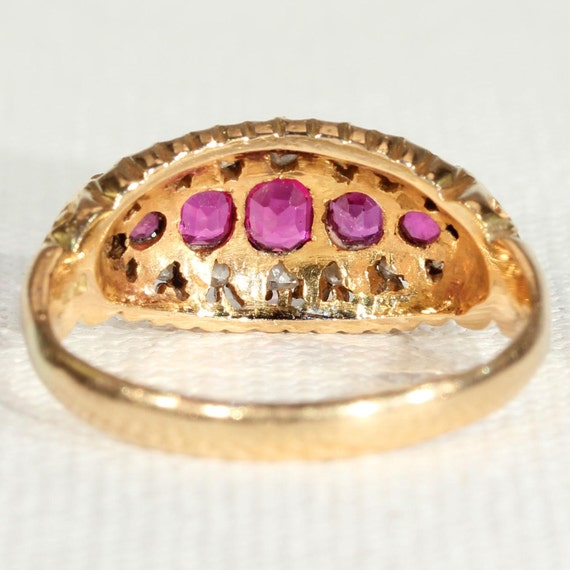 Edwardian 5 Stone Ruby Diamond Ring - image 5