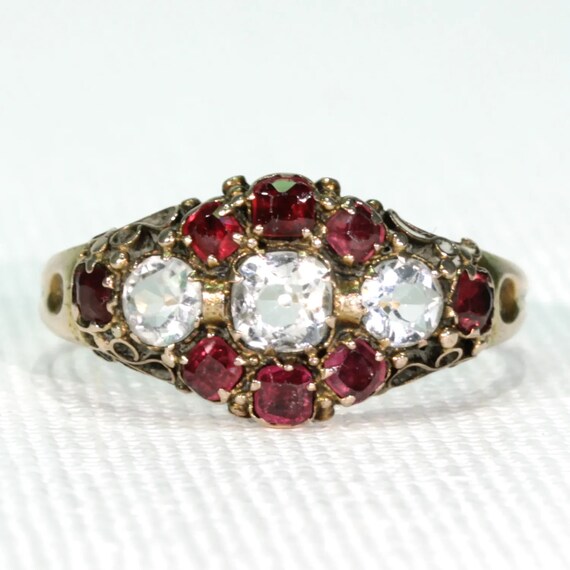 Victorian Aquamarine Garnet Ring Dated 1870 Size 8