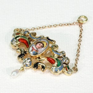 Antique Swiss Enamel Pendant 14k Gold