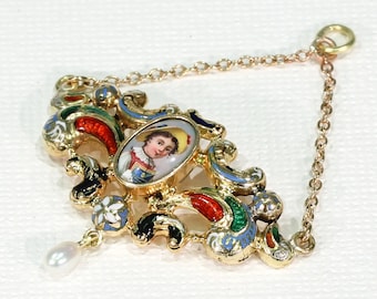 Ciondolo antico in smalto svizzero in oro 14k