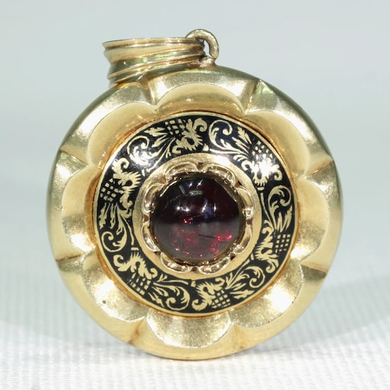 Early Victorian Garnet Enamel Memorial Locket Pen… - image 1