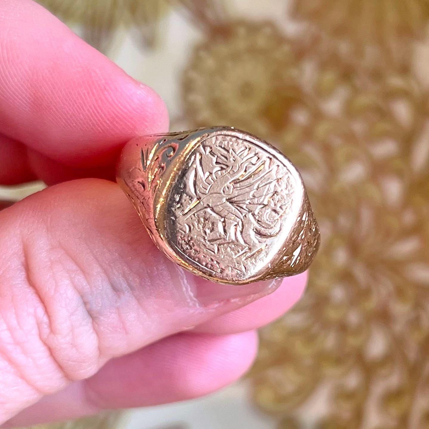 インタリオリング ドラゴン 龍 ゴールド 9金 9k シグネットリング 金 