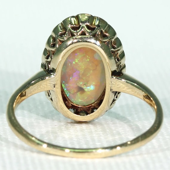 Edwardian Opal Diamond Cluster Ring 14k Gold Size… - image 4