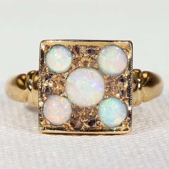 Art Deco Opal Diamond Gold Ring - image 2