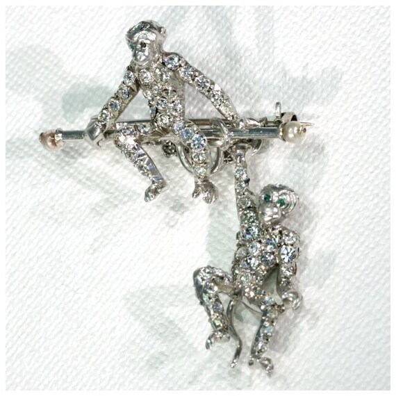 Art Deco Paste Silver Monkey Brooch - image 3