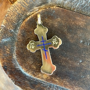 Antique Eastern Orthodox Gold Cross Blue Enamel 18k