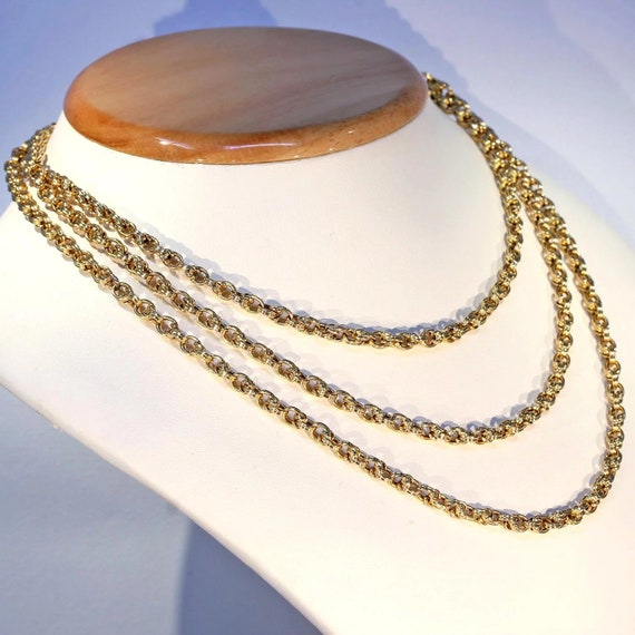 Antique French Long Guard Chain 52 inches 18k Gold - image 3