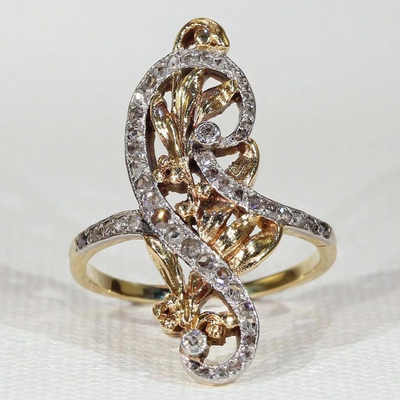 Reserved~Antique French Art Nouveau Diamond Ring … - image 1