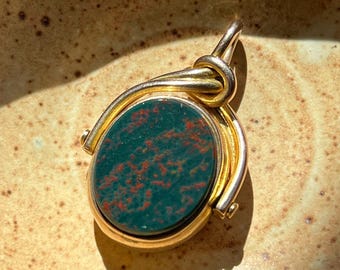 Antique Victorian Gold Knot Spinner Fob Pendant with Bloodstone and Carnelian, c. 1890