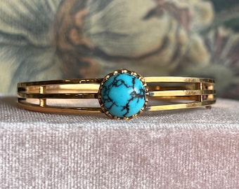 Antique Belle Époque French Bangle Bracelet Gold Turquoise, c.1900