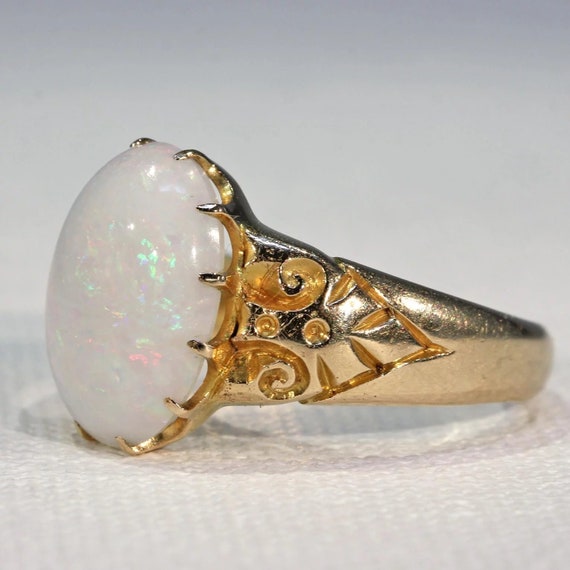 Antique Art Nouveau Opal Ring 18k Gold - image 4