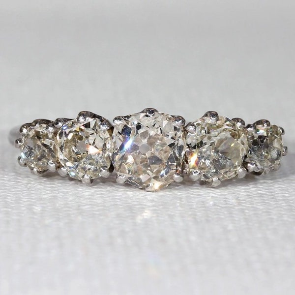 Antique 5 Stone Diamond Ring 2.2 cttw in Platinum Size 8 1/4