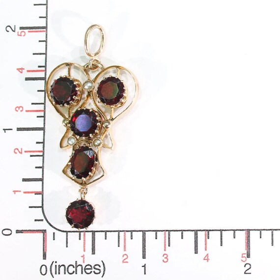 Edwardian Garnet & Pearl Drop Pendant 9K - image 6