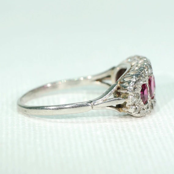 Edwardian Platinum Ruby Diamond Ring Size 9 - image 3