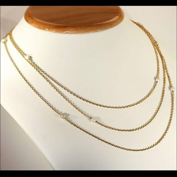 Antique Victorian Long Gold Chain, 55 Inches, in 14K Gold