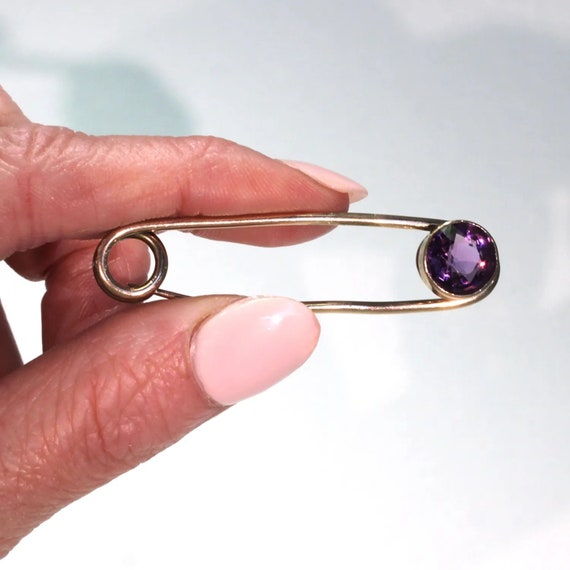 Antique Rose Gold Faceted Amethyst Safety Pin - image 5