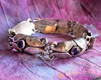 Antique Arts and Crafts Silver Amethyst Link Bracelet, c. 1910