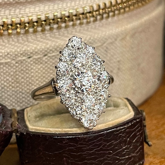 Antique Edwardian Diamond Marquise Ring Platinum … - image 3