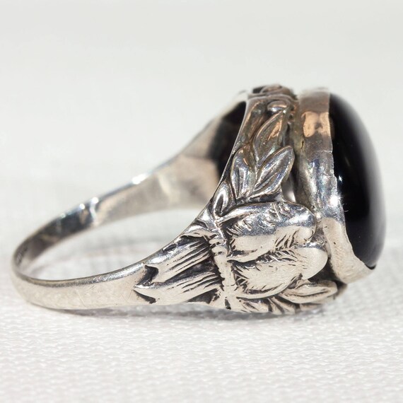 Art Deco Sterling Onyx Love Birds Ring - image 3