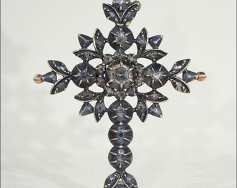 Antique Georgian Diamond Flemish Cross in 14k Gold and Silver