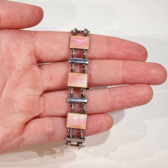 Vintage Pink Enamel Sterling Silver Bracelet by V… - image 5