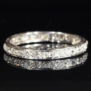 Anel Vintage Francês Eternity Band, Platina c. 1925, tamanho 8,5