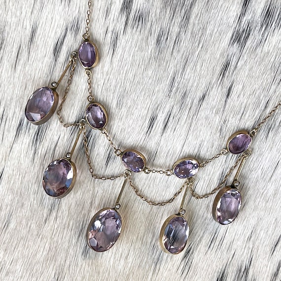 Antique Edwardian Amethyst Drop Necklace in Silve… - image 2