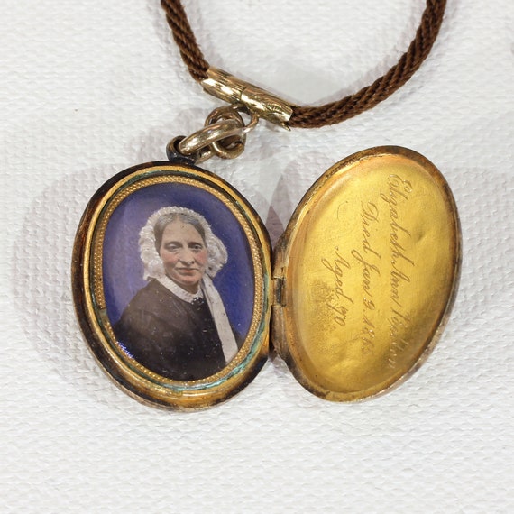 Victorian Memorial Hair Portrait Necklace 15k Gold - image 4