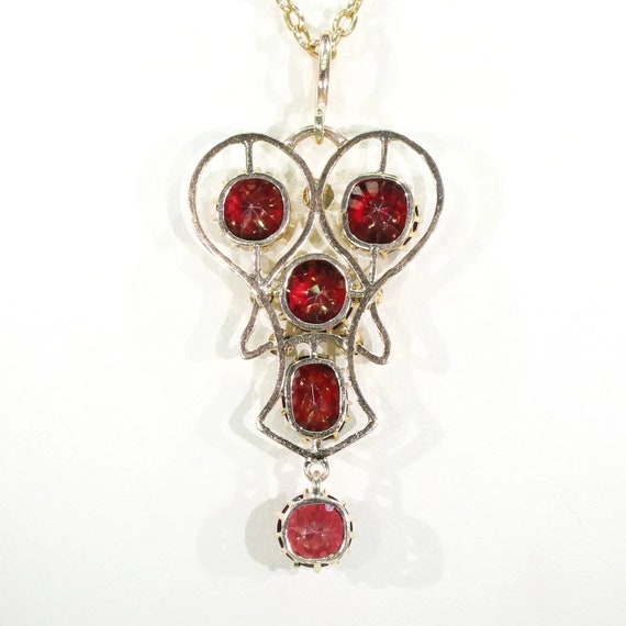 Edwardian Garnet & Pearl Drop Pendant 9K - image 3