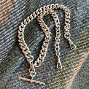Antique Victorian Silver Watch Chain Necklace Sterling Chunky 17&quot;