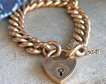 Victorian Gold Heart Padlock Curb Link Bracelet, c. 1910