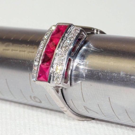 Ruby Diamond White Gold Cocktail Ring Size 6.5 - image 9