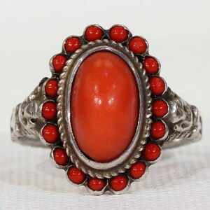 Antique Austro-Hungarian Coral Ring Size 7.75