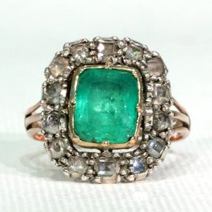 Georgian Untreated Emerald Diamond Ring c. 1720 Size 8