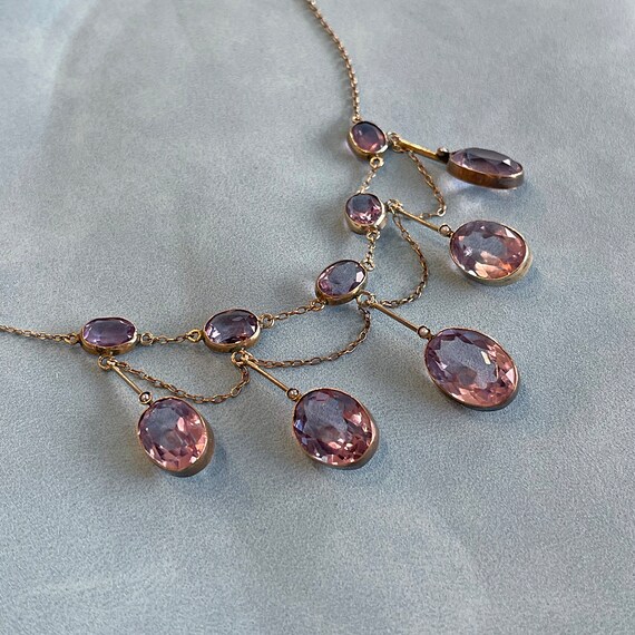 Antique Edwardian Amethyst Drop Necklace in Silve… - image 3